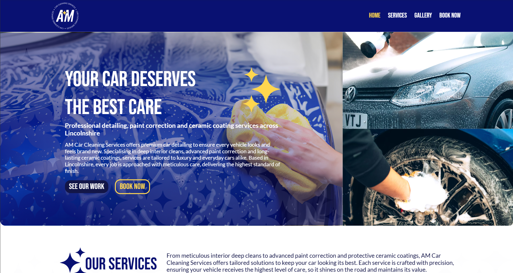 AM Car Cleaning Services homepage mockup